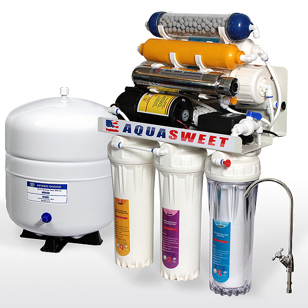 8-pakāpju filtrs dzeramajam ūdenim RO-14UVMB ar augstspiediena sūkni, ultravioletās, mineralizatoriu un bio